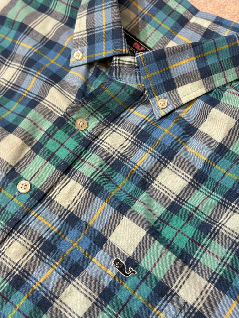Vineyard Vines Green and Blue Plaid Button-Down Shirt